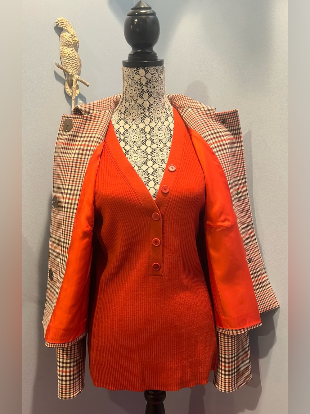 Akris Punto Ribbed V-Neck Button Pullover Top Burnt Orange